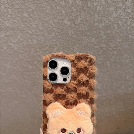 For iPhone 16 Pro Max Case Cute Furry Warm Plush Hard PC Winter Phone Cover