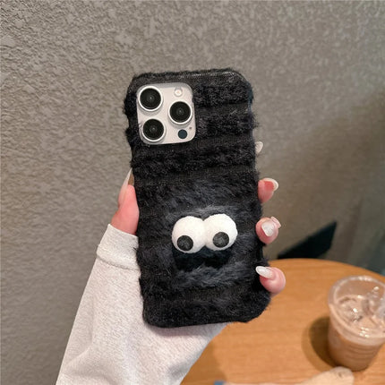 For iPhone 16 Pro Max Case Cute Furry Warm Plush Hard PC Winter Phone Cover - Briquette