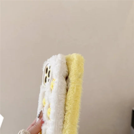 For iPhone 16 Pro Max Case Duck Embroidery Furry Warm Plush Soft TPU Phone Cover
