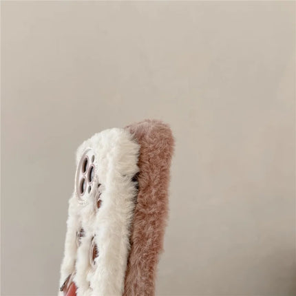 For iPhone 16 Pro Max Case Embroidery Cute Bears Furry TPU Warm Phone Cover