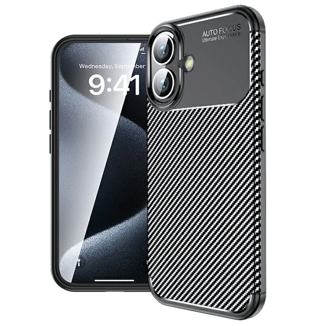 For iPhone 16 Plus Case Carbon Fiber Texture TPU Phone Cover Heat Dissipation