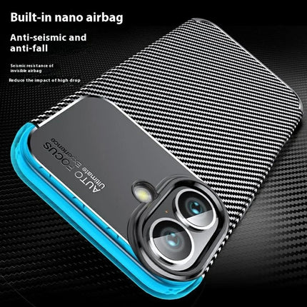 For iPhone 16 Plus Case Carbon Fiber Texture TPU Phone Cover Heat Dissipation