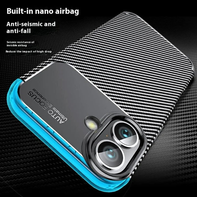 For iPhone 16 Plus Case Carbon Fiber Texture TPU Phone Cover Heat Dissipation