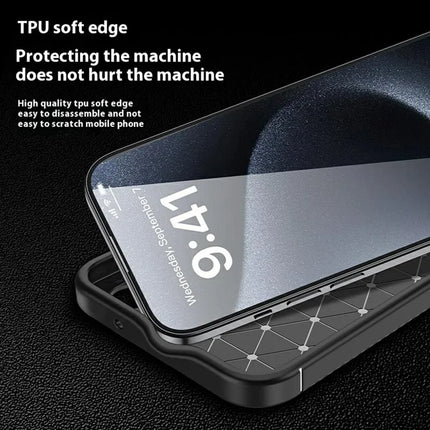 For iPhone 16 Plus Case Carbon Fiber Texture TPU Phone Cover Heat Dissipation