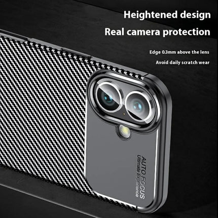 For iPhone 16 Plus Case Carbon Fiber Texture TPU Phone Cover Heat Dissipation