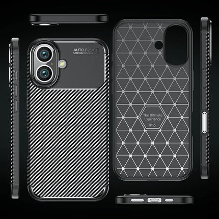 For iPhone 16 Plus Case Carbon Fiber Texture TPU Phone Cover Heat Dissipation