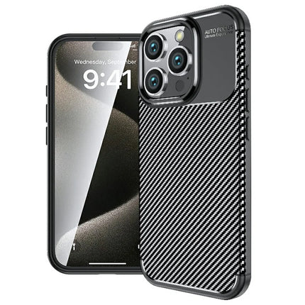 For iPhone 16 Pro Max Case Carbon Fiber Texture TPU Phone Cover Heat Dissipation