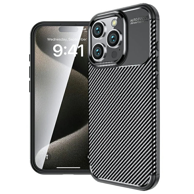 For iPhone 16 Pro Max Case Carbon Fiber Texture TPU Phone Cover Heat Dissipation