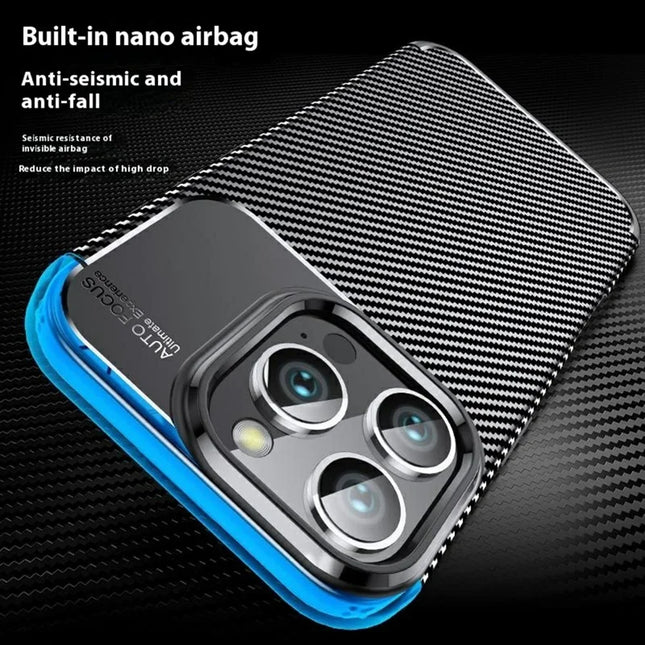 For iPhone 16 Pro Max Case Carbon Fiber Texture TPU Phone Cover Heat Dissipation