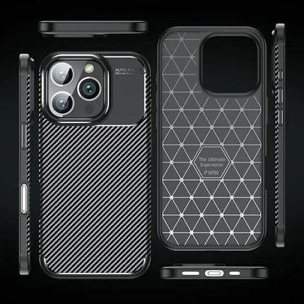 For iPhone 16 Pro Max Case Carbon Fiber Texture TPU Phone Cover Heat Dissipation