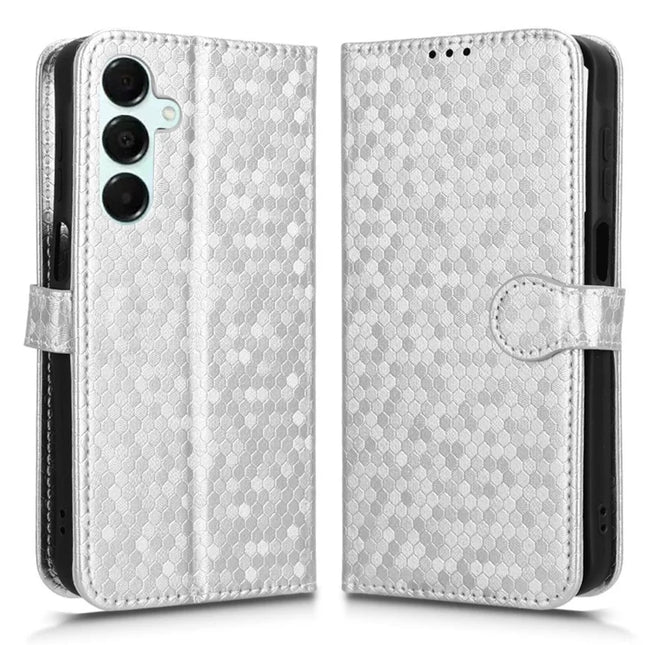 For Samsung Galaxy A16 5G / A16 4G Wallet Case Dot Pattern Imprint PU Leather Phone Cover - Silver