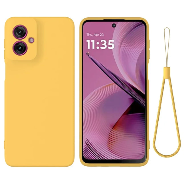 For Motorola Moto G55 5G Case Liquid Silicone Anti-Scratch Phone Cover with Hand Strap - Yellow