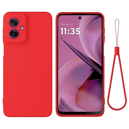 For Motorola Moto G55 5G Case Liquid Silicone Anti-Scratch Phone Cover with Hand Strap - Red
