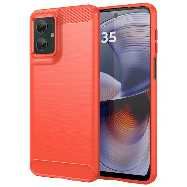 For Motorola Moto G55 5G Case Carbon Fiber Texture TPU Brushed Phone Cover - Red