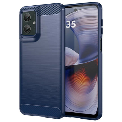 For Motorola Moto G55 5G Case Carbon Fiber Texture TPU Brushed Phone Cover - Blue