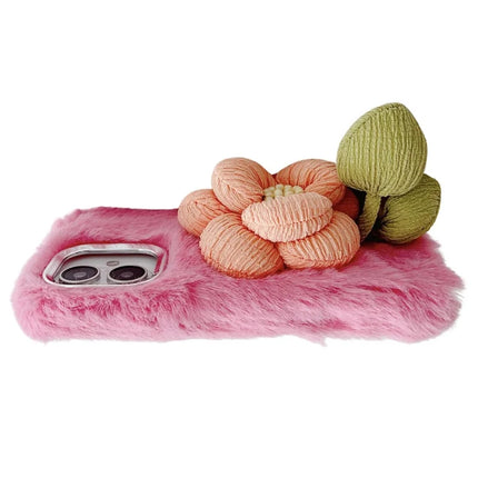 For iPhone 16 Plus Plush Phone Case 3D Flower Decor Fluffy TPU Back Cover