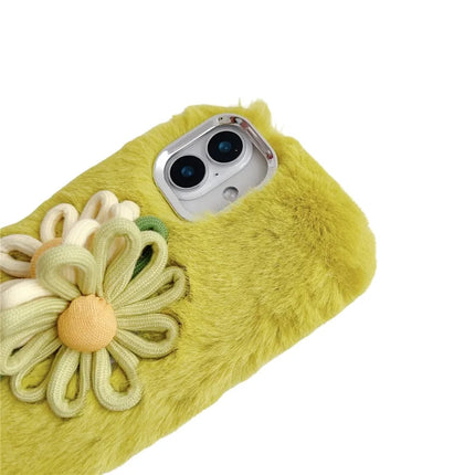For iPhone 16 Plus Case Two Flowers Decor Outer Fluffy Plush Inner TPU Phone Cover