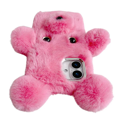 For iPhone 16 Plus Case 3D Bear Faux Fur Fluffy Inner TPU Phone Cover