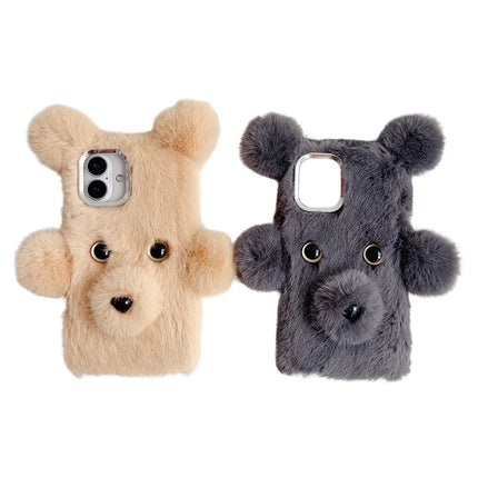 For iPhone 16 Plus Case 3D Bear Faux Fur Fluffy Inner TPU Phone Cover