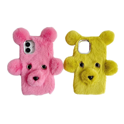 For iPhone 16 Plus Case 3D Bear Faux Fur Fluffy Inner TPU Phone Cover