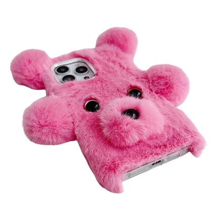 For iPhone 16 Pro Max Case 3D Bear Faux Fur Fluffy Inner TPU Phone Cover