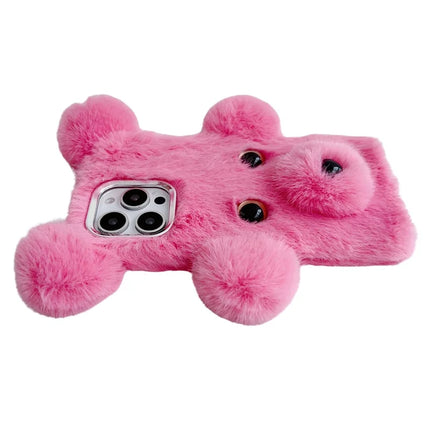 For iPhone 16 Pro Max Case 3D Bear Faux Fur Fluffy Inner TPU Phone Cover