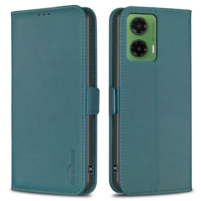 BINFEN COLOR BF31 For Motorola Moto G35 5G Case PU Leather Flip Folio Phone Wallet Cover - Green