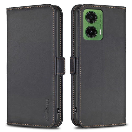 BINFEN COLOR BF31 For Motorola Moto G35 5G Case PU Leather Flip Folio Phone Wallet Cover - Black