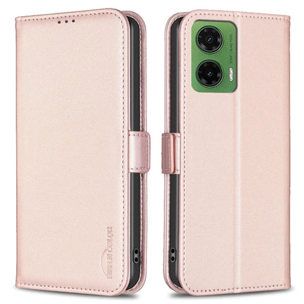 BINFEN COLOR BF31 For Motorola Moto G35 5G Case PU Leather Flip Folio Phone Wallet Cover - Pink