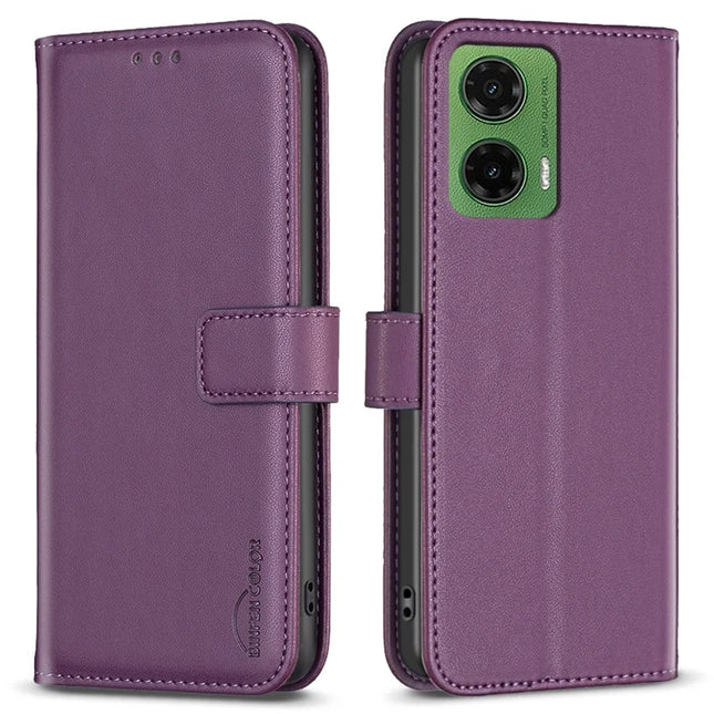 BINFEN COLOR BF17 For Motorola Moto G35 5G Case Wallet Folio Flip Leather Cover - Dark Purple