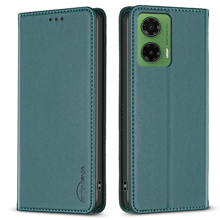 BINFEN COLOR BF18 For Motorola Moto G35 5G Leather Case Card Slots Phone Cover - Green
