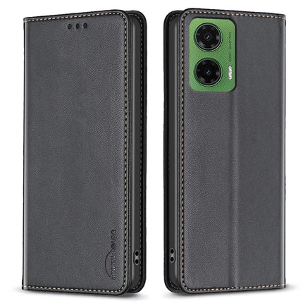 BINFEN COLOR BF18 For Motorola Moto G35 5G Leather Case Card Slots Phone Cover - Black