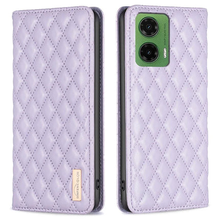 BINFEN COLOR BF Style-16 For Motorola Moto G35 5G Case Card Slots Rhombus Leather Cover - Purple