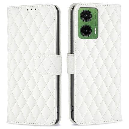 BINFEN COLOR BF Style-14 For Motorola Moto G35 5G Case Rhombus Phone Leather Cover Stand - White