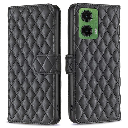 BINFEN COLOR BF Style-14 For Motorola Moto G35 5G Case Rhombus Phone Leather Cover Stand - Black