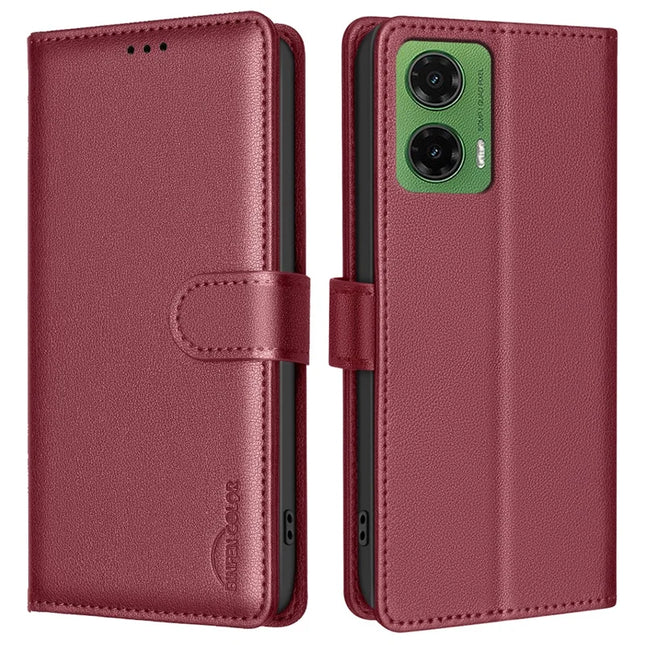 BINFEN COLOR BF32 For Motorola Moto G35 5G Leather Case Wallet RFID Blocking Phone Cover - Red