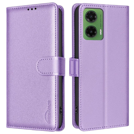 BINFEN COLOR BF32 For Motorola Moto G35 5G Leather Case Wallet RFID Blocking Phone Cover - Purple