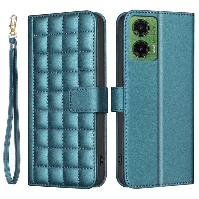 BINFEN COLOR BF34 for Motorola Moto G35 5G Leather Case Wallet Square Grid Phone Cover - Green