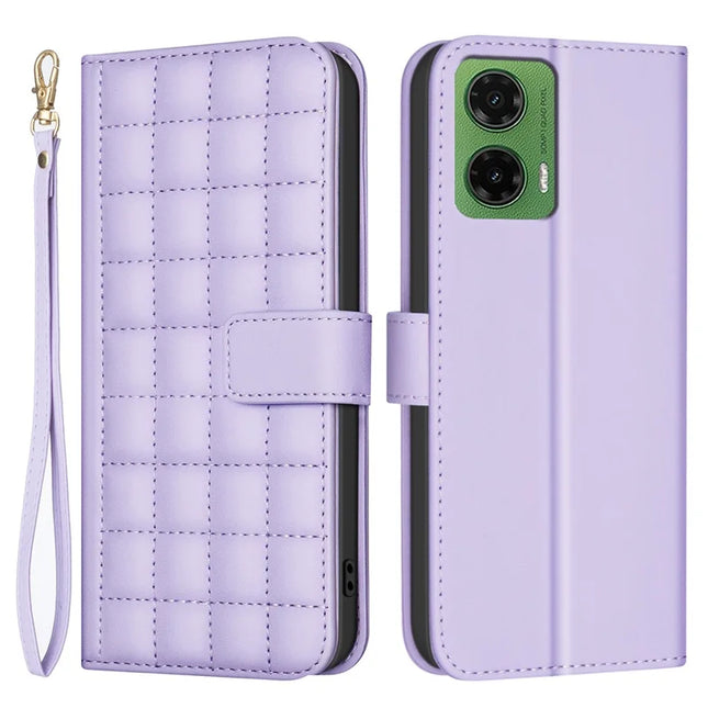 BINFEN COLOR BF34 for Motorola Moto G35 5G Leather Case Wallet Square Grid Phone Cover - Light Purple