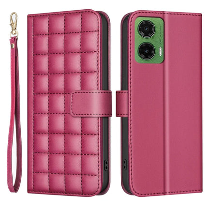 BINFEN COLOR BF34 for Motorola Moto G35 5G Leather Case Wallet Square Grid Phone Cover - Red