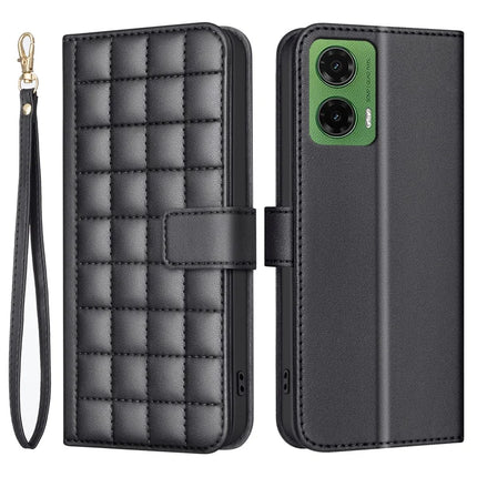 BINFEN COLOR BF34 for Motorola Moto G35 5G Leather Case Wallet Square Grid Phone Cover - Black