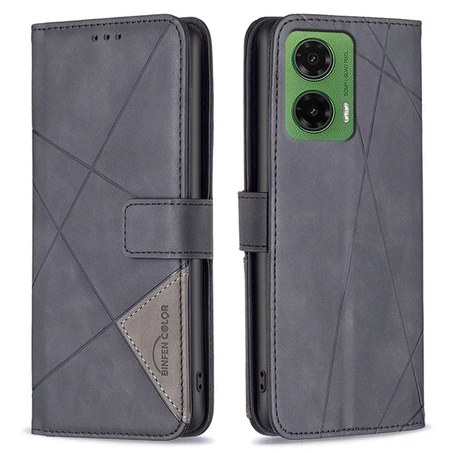 BINFEN COLOR BF05 For Motorola Moto G35 5G Case Leather Phone Cover Wallet Stand - Black
