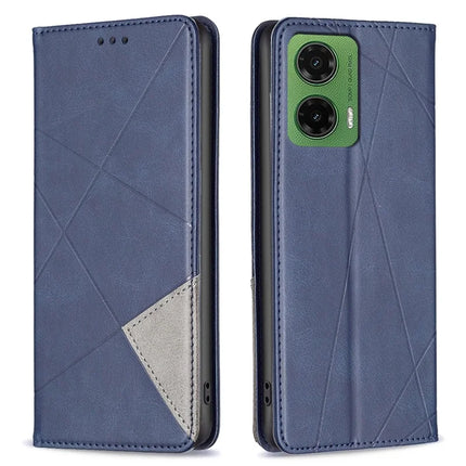 For Motorola Moto G35 5G Case Card Slots Geometry Imprint Leather Phone Cover - Blue