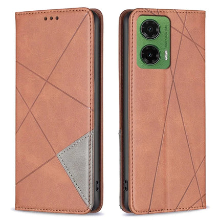 For Motorola Moto G35 5G Case Card Slots Geometry Imprint Leather Phone Cover - Brown