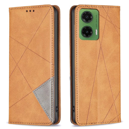 For Motorola Moto G35 5G Case Card Slots Geometry Imprint Leather Phone Cover - Yellow