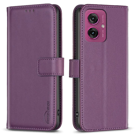 BINFEN COLOR BF17 For Motorola Moto G55 5G Case Wallet Folio Flip Leather Cover - Dark Purple