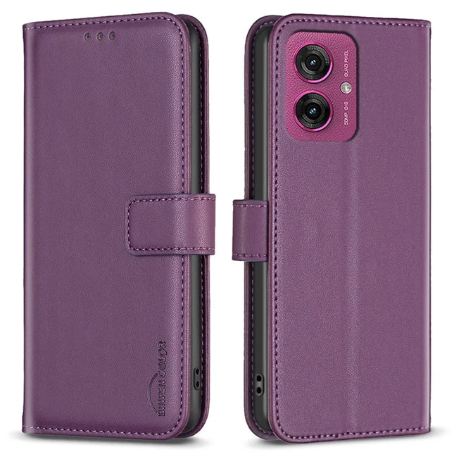 BINFEN COLOR BF17 For Motorola Moto G55 5G Case Wallet Folio Flip Leather Cover - Dark Purple