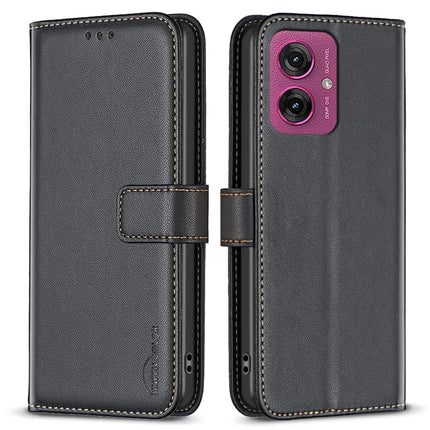 BINFEN COLOR BF17 For Motorola Moto G55 5G Case Wallet Folio Flip Leather Cover - Black