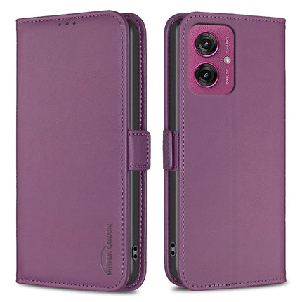 BINFEN COLOR BF31 For Motorola Moto G55 5G Case PU Leather Flip Folio Phone Wallet Cover - Dark Purple