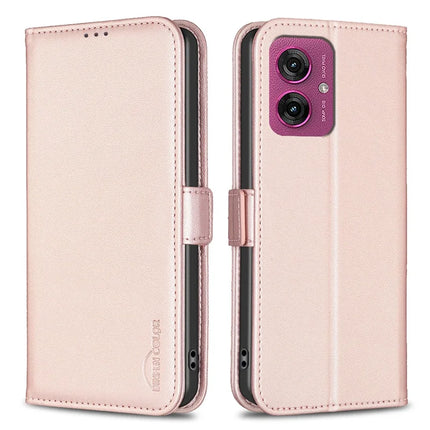 BINFEN COLOR BF31 For Motorola Moto G55 5G Case PU Leather Flip Folio Phone Wallet Cover - Pink